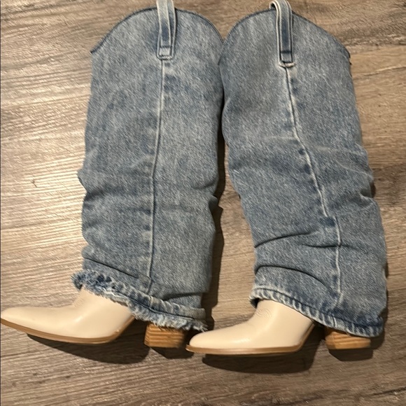 Steve Madden Blue Denim Heeled Boots - Picture 1 of 5